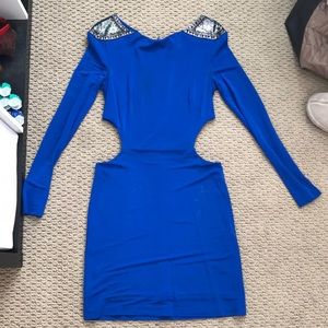 Blue shoulder embellished dress